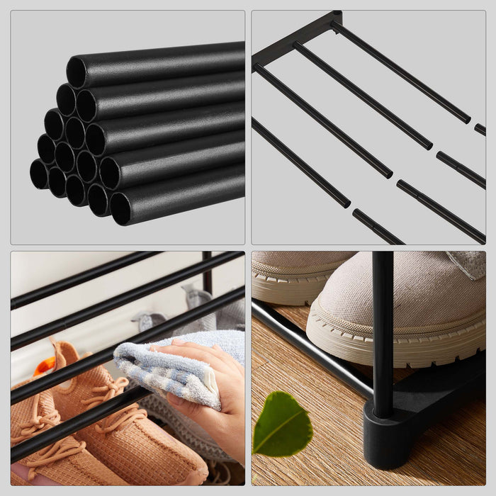 AUSLAUF SONGMICS | 3-Shelf Shoe Rack, Metal Shoe Storage Organiser, Easy to Assemble, 12 to 15 Pairs Shoes, Stackable Shoe Shelf for Closet, Entryway, Black LSA303B02