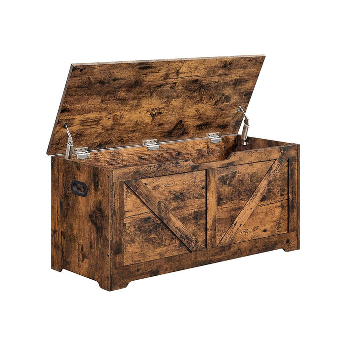 AUSLAUF VASAGLE | Storage Chest, Storage Bench, Blanket Box with 2 Safety Hinges, Shoe Storage Bench, Barn Style, 40 x 100 x 46 cm, for Hallway, Bedroom, Living Room, rustikal braun LSB060T01