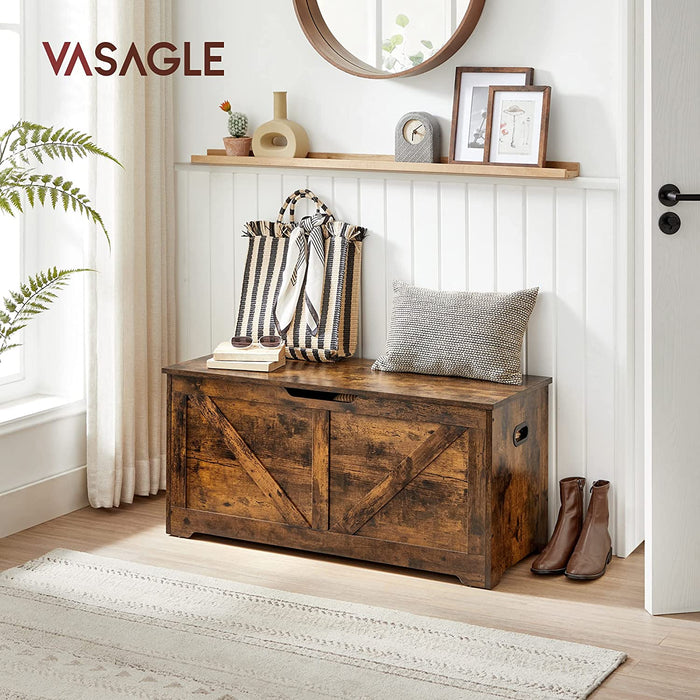 AUSLAUF VASAGLE | Storage Chest, Storage Bench, Blanket Box with 2 Safety Hinges, Shoe Storage Bench, Barn Style, 40 x 100 x 46 cm, for Hallway, Bedroom, Living Room, rustikal braun LSB060T01