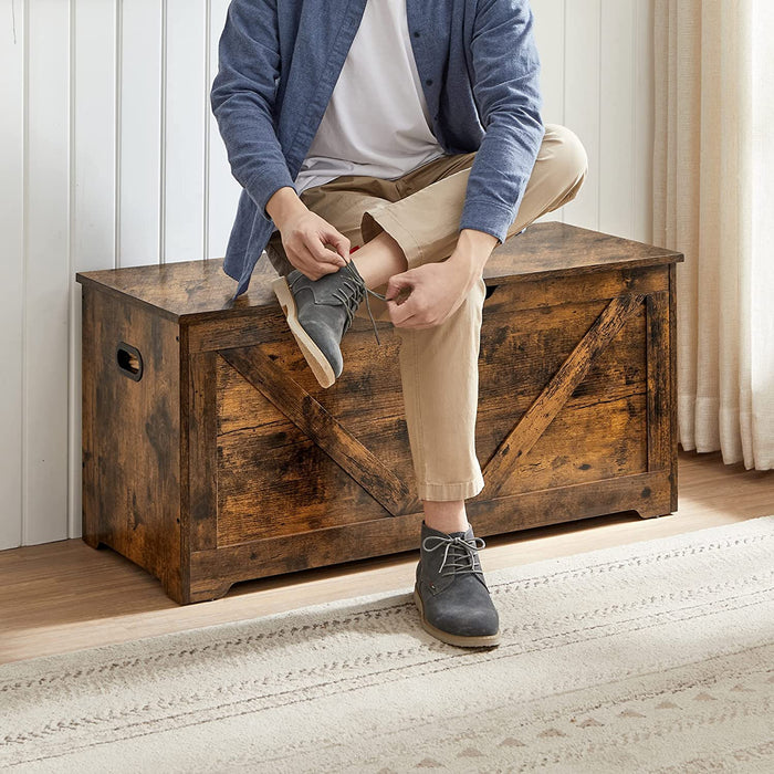 AUSLAUF VASAGLE | Storage Chest, Storage Bench, Blanket Box with 2 Safety Hinges, Shoe Storage Bench, Barn Style, 40 x 100 x 46 cm, for Hallway, Bedroom, Living Room, rustikal braun LSB060T01