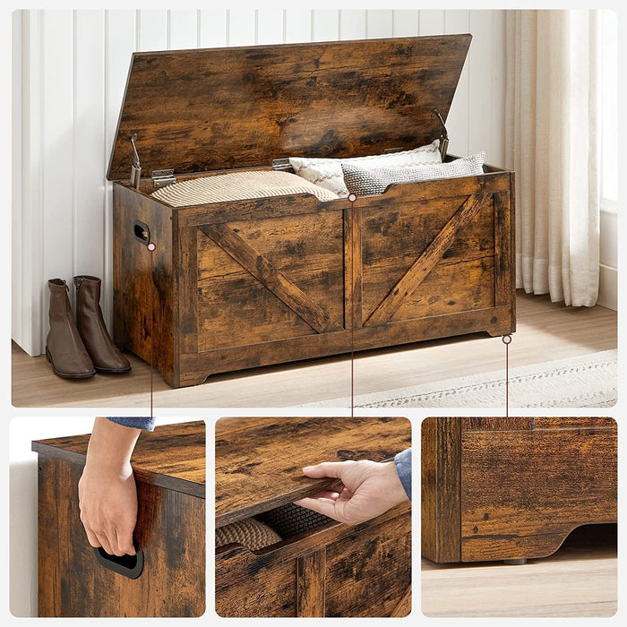 AUSLAUF VASAGLE | Storage Chest, Storage Bench, Blanket Box with 2 Safety Hinges, Shoe Storage Bench, Barn Style, 40 x 100 x 46 cm, for Hallway, Bedroom, Living Room, rustikal braun LSB060T01
