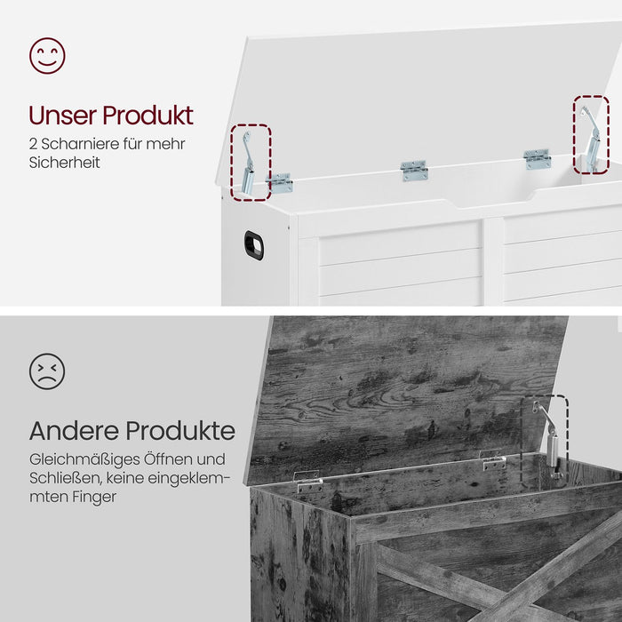 AUSLAUF VASAGLE | Storage Chest, Storage Bench, Blanket Box with 2 Safety Hinges, Shoe Storage Bench, Modern Style, 40 x 100 x 46 cm, for Hallway, Bedroom, Living Room, Matte weiß LSB061T10