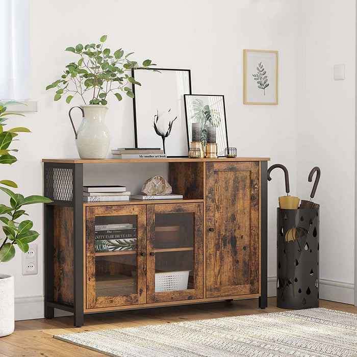 AUSLAUF VASAGLE | Buffet Cabinet, Sideboard, Floor Storage Cabinet with Transparent Doors, Rustic ULSC096B01