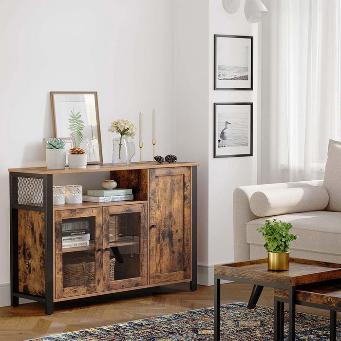 AUSLAUF VASAGLE | Buffet Cabinet, Sideboard, Floor Storage Cabinet with Transparent Doors, Rustic ULSC096B01