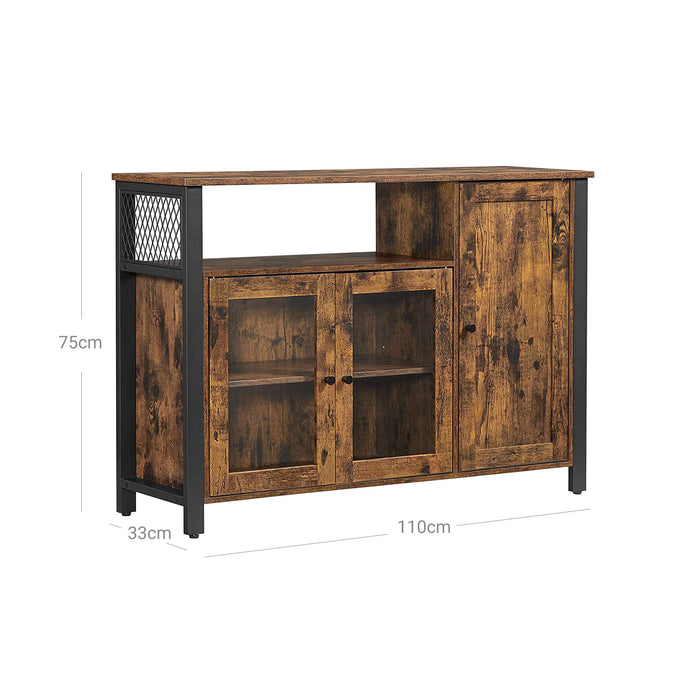 AUSLAUF VASAGLE | Buffet Cabinet, Sideboard, Floor Storage Cabinet with Transparent Doors, Rustic ULSC096B01