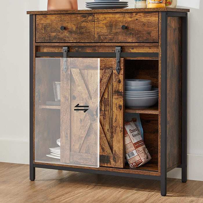 AUSLAUF VASAGLE | Storage Cabinet, Sideboard und TV Cabinet, Freestanding Floor Cabinet with 1 Drawer und Sliding Barn Door, Industrial, rustikal braun und Black LSC100B01