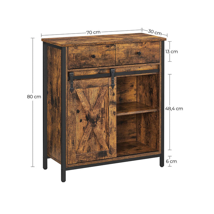 AUSLAUF VASAGLE | Storage Cabinet, Sideboard und TV Cabinet, Freestanding Floor Cabinet with 1 Drawer und Sliding Barn Door, Industrial, rustikal braun und Black LSC100B01