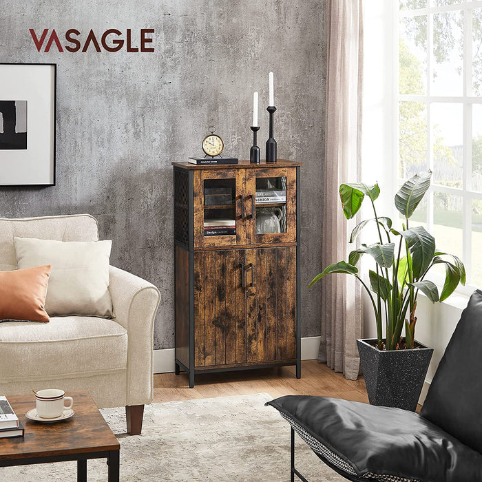 AUSLAUF VASAGLE | Storage Cabinet, Multipurpose Cupboard, Sideboard, Adjustable Shelf, Bathroom Cabinet, Steel Frame, for Living Room Kitchen, Industrial Style, rustikal braun und Black LSC260B01