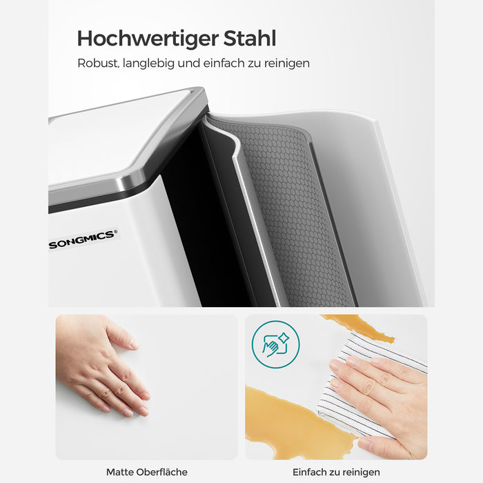 AUSLAUF SONGMICS | Kitchen Bin, 2 x 15 L Steel Rubbish Bin, Step Bin with Inner Buckets und Handles, Soft Closure, Odour Seal, weiß LTB30WT