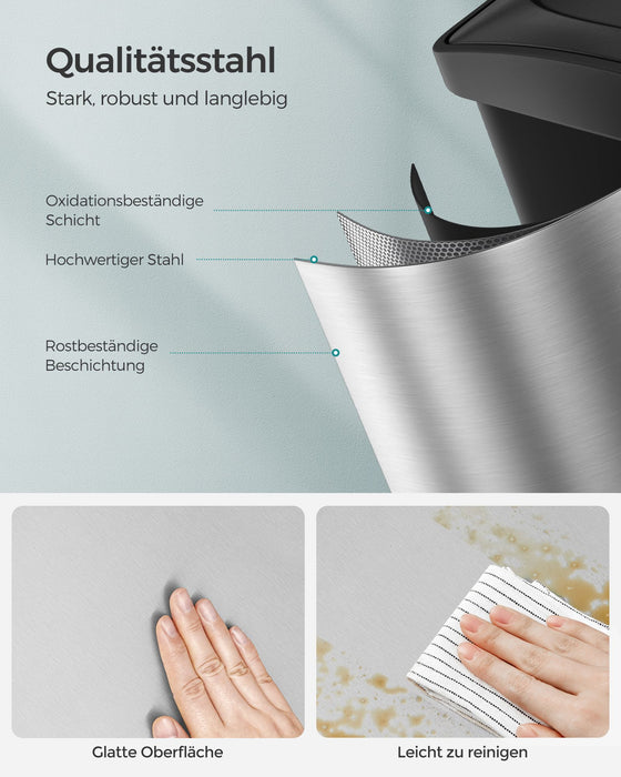 AUSLAUF SONGMICS | Recycling Bin, Pedal Bin, 45-Litre Metal Rubbish Bin, Waste Separation System Dustbin for Kitchen, Durable, 3 x 15 Litres, Stainless Steel, Silver und Black LTB45L