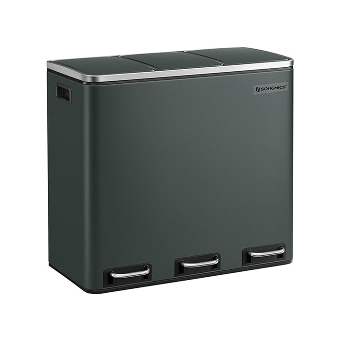 AUSLAUF SONGMICS | Recycling Bin, 3 x 18 L Triple Kitchen Bin, 3 Compartment Pedal Bin with Soft-Close Lids, Plastic Inner Buckets, und Handles, Anthracite grau LTB54GS