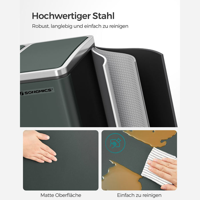 AUSLAUF SONGMICS | Recycling Bin, 3 x 18 L Triple Kitchen Bin, 3 Compartment Pedal Bin with Soft-Close Lids, Plastic Inner Buckets, und Handles, Anthracite grau LTB54GS