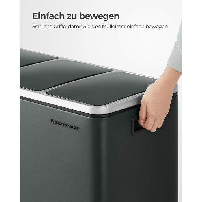 AUSLAUF SONGMICS | Recycling Bin, 3 x 18 L Triple Kitchen Bin, 3 Compartment Pedal Bin with Soft-Close Lids, Plastic Inner Buckets, und Handles, Anthracite grau LTB54GS