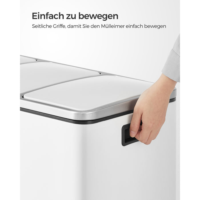 AUSLAUF SONGMICS | Recycling Bin, 3 x 18 L Triple Kitchen Bin, 3 Compartment Pedal Bin with Soft-Close Lids, Plastic Inner Buckets, und Handles, weiß LTB54WT