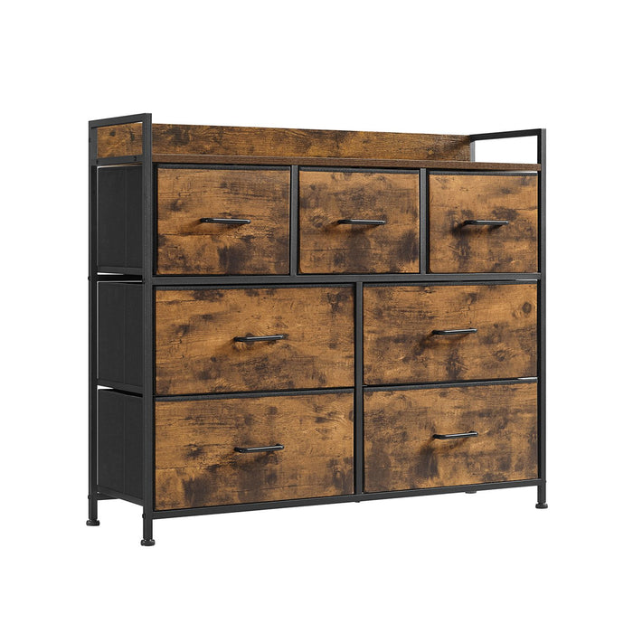 AUSLAUF SONGMICS | Fabric Chest of Drawers, Bedroom Storage Unit, Cabinet Dresser with 7 Drawers, with Metal Frame und Handles, Industrial, rustikal braun und Black LTS137B01