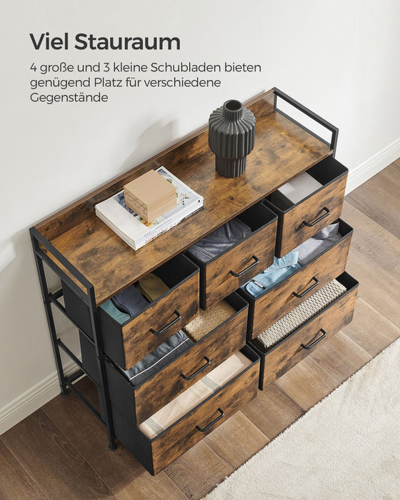 AUSLAUF SONGMICS | Fabric Chest of Drawers, Bedroom Storage Unit, Cabinet Dresser with 7 Drawers, with Metal Frame und Handles, Industrial, rustikal braun und Black LTS137B01