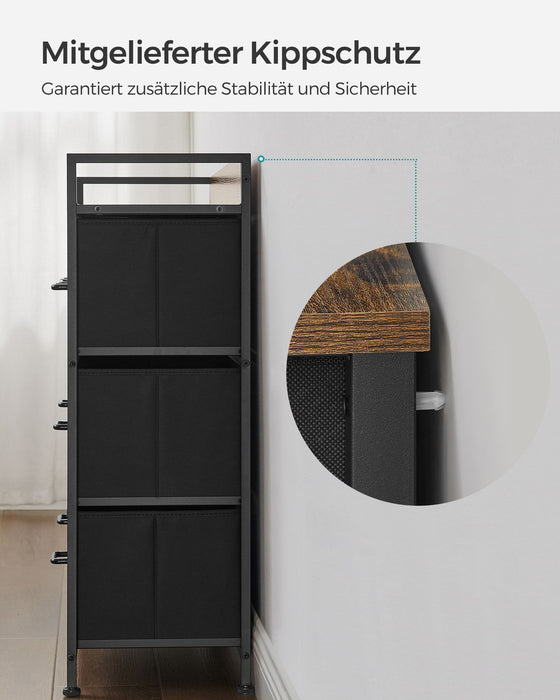 AUSLAUF SONGMICS | Fabric Chest of Drawers, Bedroom Storage Unit, Cabinet Dresser with 7 Drawers, with Metal Frame und Handles, Industrial, rustikal braun und Black LTS137B01