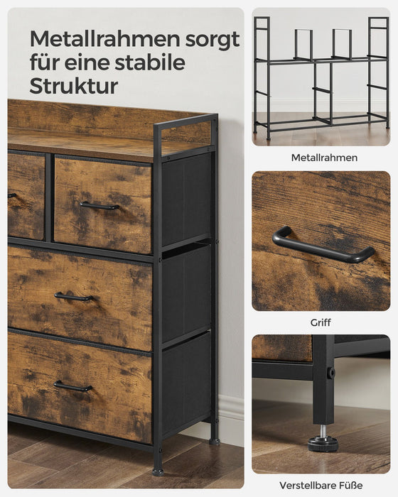 AUSLAUF SONGMICS | Fabric Chest of Drawers, Bedroom Storage Unit, Cabinet Dresser with 7 Drawers, with Metal Frame und Handles, Industrial, rustikal braun und Black LTS137B01