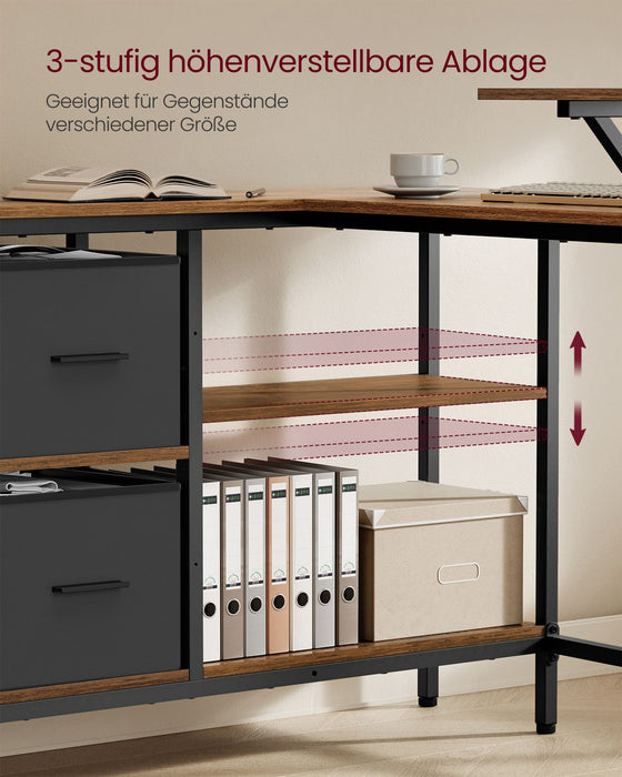 VASAGLE | L-förmiger Schreibtisch mit 2 Schubladen 115 x 105 cm