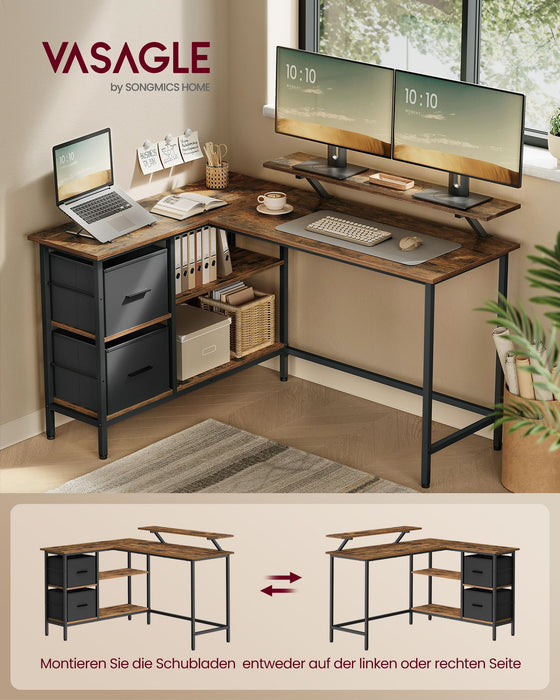VASAGLE | L-förmiger Schreibtisch mit 2 Schubladen 135 x 105 cm