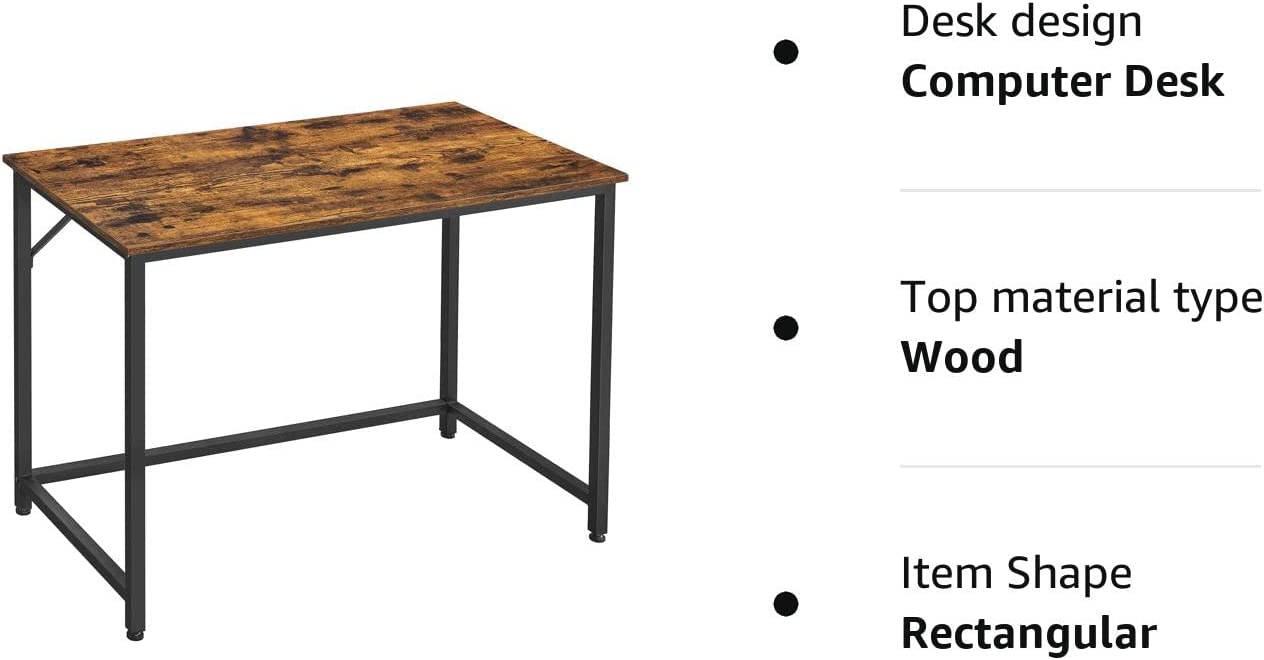 AUSLAUF VASAGLE | Computer Desk, Writing Desk, Small Office Table, 50 x 100 x 75 cm, Study, Home Office, Simple Assembly, Steel, Industrial Design, rustikal braun und Black LWD41XV1
