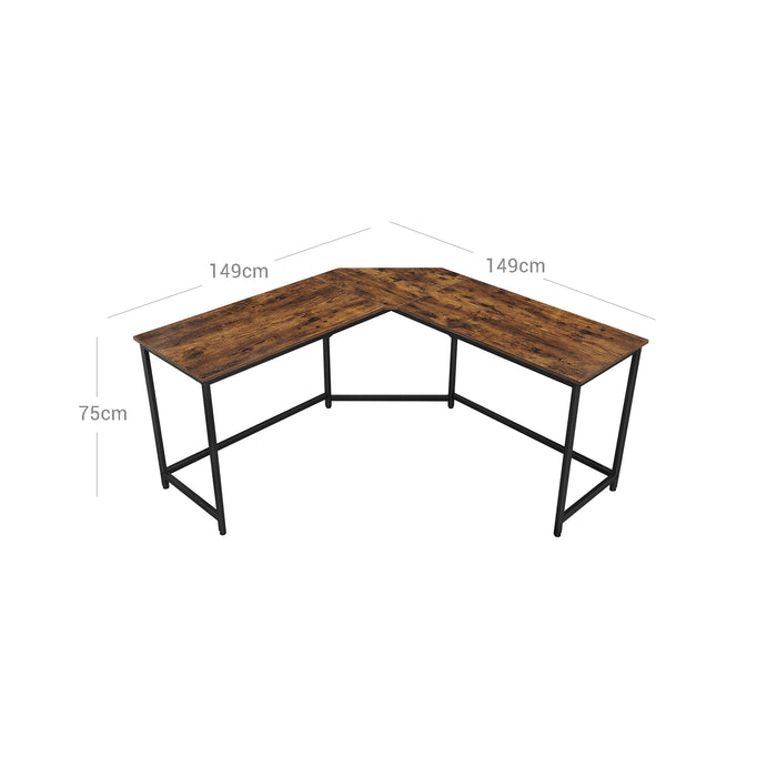 AUSLAUF VASAGLE | L-Shaped Computer Desk, Corner Desk for Study, Home Office, Gaming, Space-Saving, Easy Assembly, Industrial Design, rustikal braun und Black LWD73X