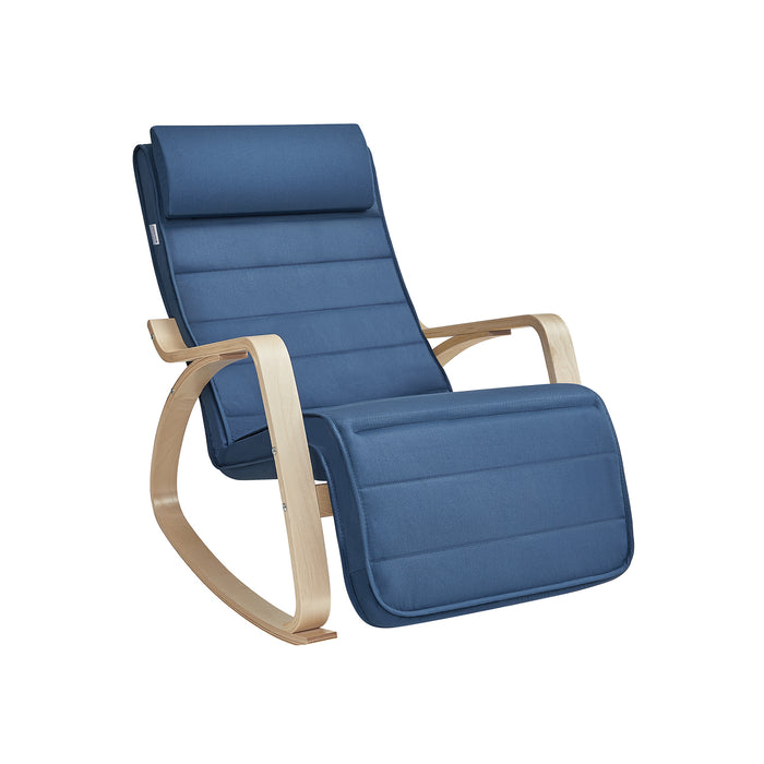 NEU | SONGMICS | Schaukelstuhl mit Armlehnen aus Birkenholz mitternachtsblau-naturfarben
