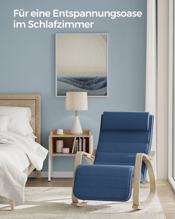 NEU | SONGMICS | Schaukelstuhl mit Armlehnen aus Birkenholz mitternachtsblau-naturfarben