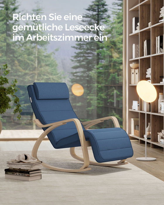 NEU | SONGMICS | Schaukelstuhl mit Armlehnen aus Birkenholz mitternachtsblau-naturfarben