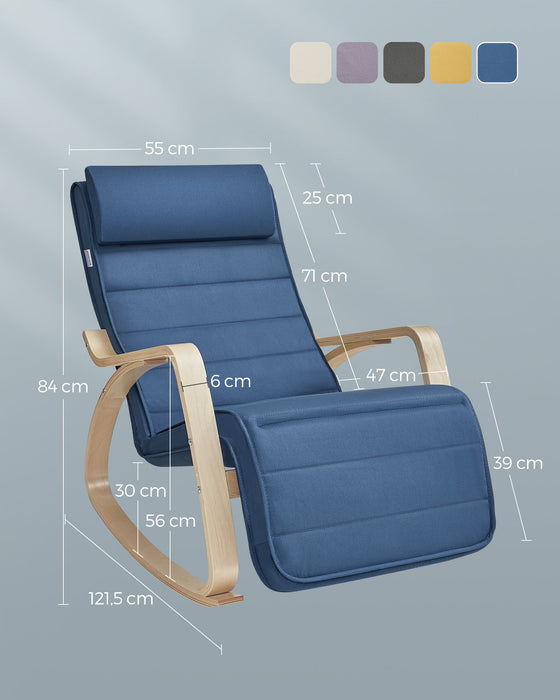 NEU | SONGMICS | Schaukelstuhl mit Armlehnen aus Birkenholz mitternachtsblau-naturfarben