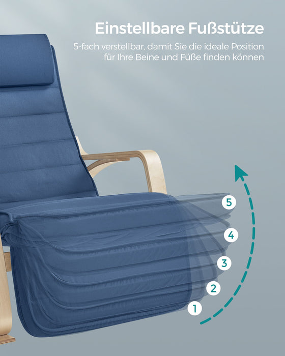 NEU | SONGMICS | Schaukelstuhl mit Armlehnen aus Birkenholz mitternachtsblau-naturfarben