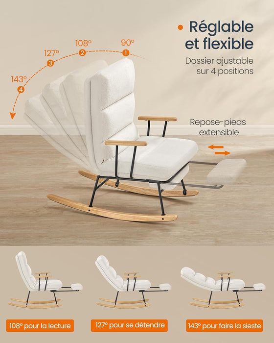 SONGMICS HOME | Verstellbarer Schaukelstuhl mit Füßen aus Kautschukholz