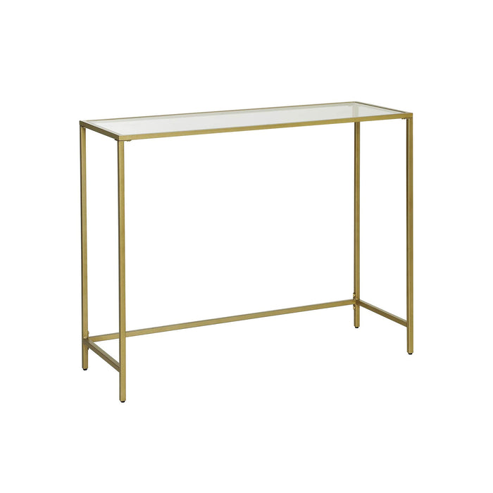 AUSLAUF VASAGLE | Console Table, Tempered Glass Table, Modern Sofa or Entryway Table, Metal Frame, Sturdy, Adjustable Feet, for Living Room, Hallway, Golden LGT26G