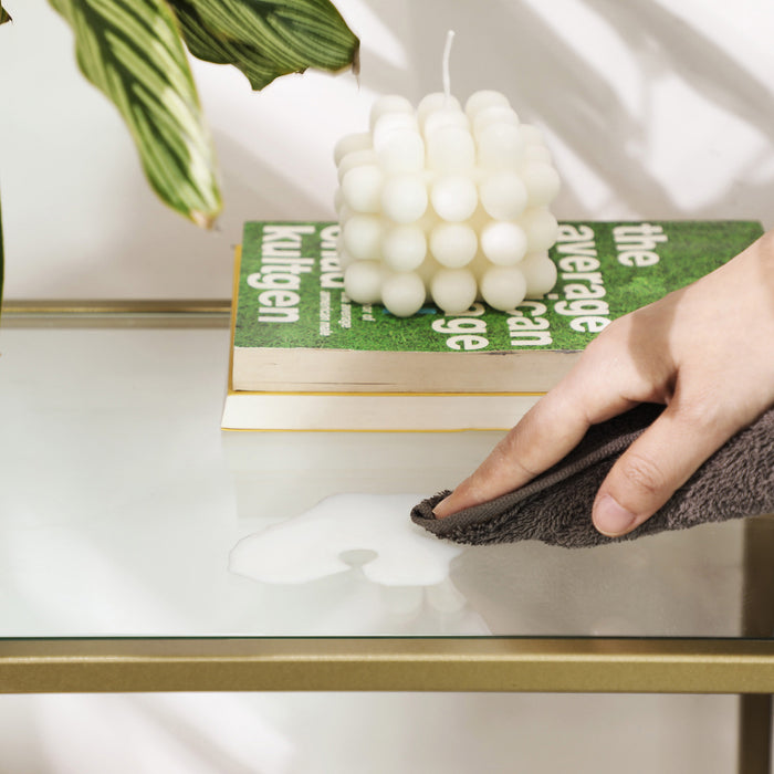 AUSLAUF VASAGLE | Console Table, Tempered Glass Table, Modern Sofa or Entryway Table, Metal Frame, Sturdy, Adjustable Feet, for Living Room, Hallway, Golden LGT26G