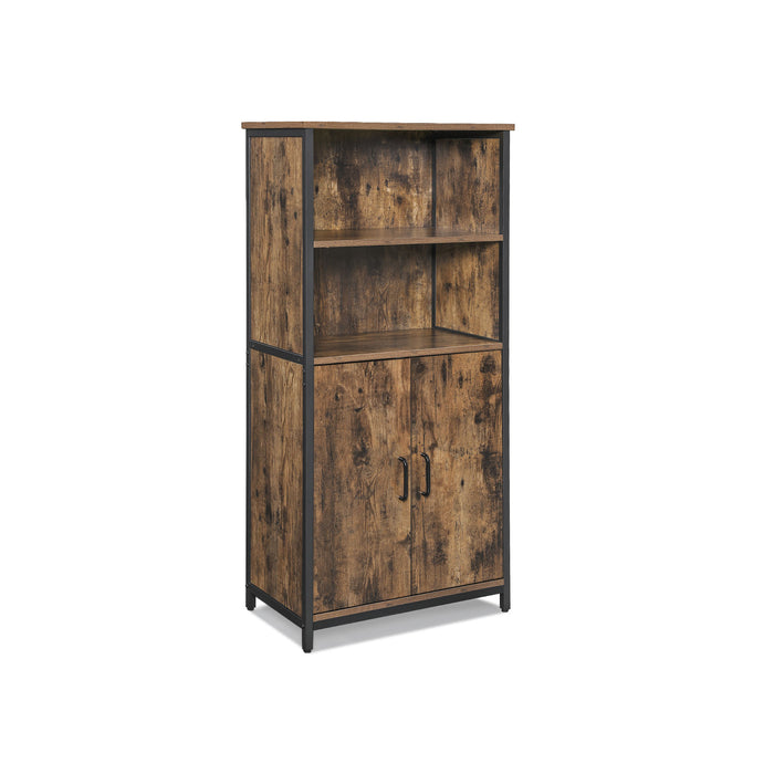 AUSLAUF VASAGLE | Floor Standing Cabinet, Storage Cabinet, Kitchen Cupboard with 2 Open Compartments, 1 Adjustable Shelf Behind Doors, Multifunctional, Industrial Style, rustikal braun und Black LSC66BX