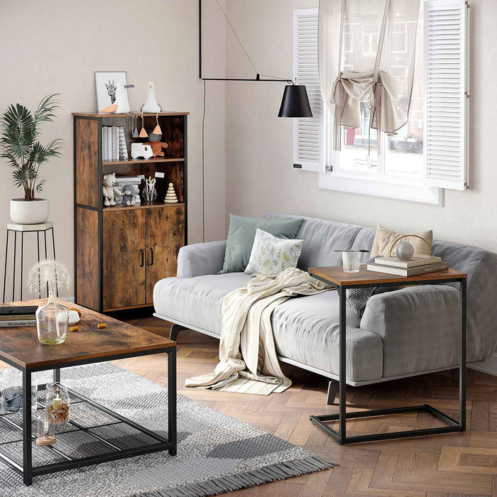 AUSLAUF VASAGLE | Floor Standing Cabinet, Storage Cabinet, Kitchen Cupboard with 2 Open Compartments, 1 Adjustable Shelf Behind Doors, Multifunctional, Industrial Style, rustikal braun und Black LSC66BX