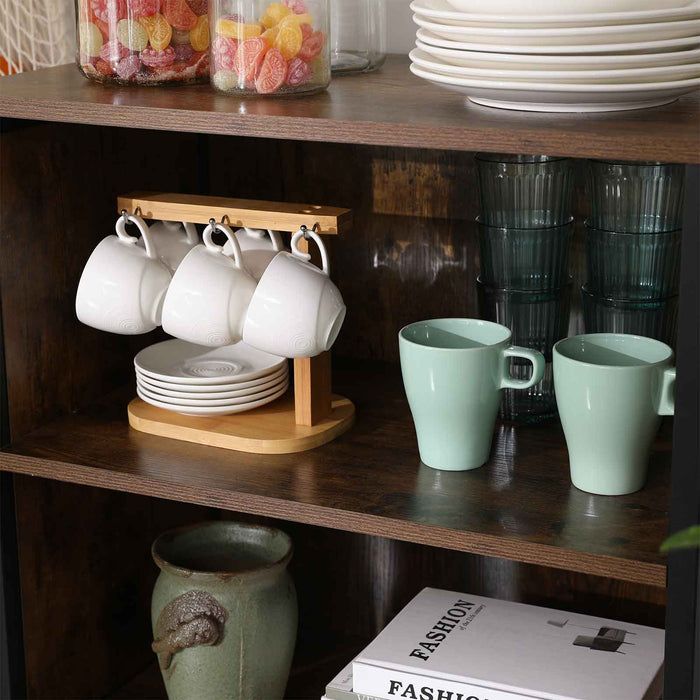 AUSLAUF VASAGLE | Floor Standing Cabinet, Storage Cabinet, Kitchen Cupboard with 2 Open Compartments, 1 Adjustable Shelf Behind Doors, Multifunctional, Industrial Style, rustikal braun und Black LSC66BX