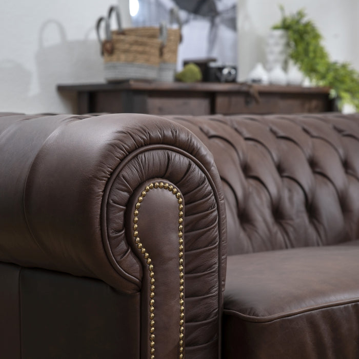 NEU Max Winzer | Norwin | Sofa | Sofa 3-Sitzer | Echtleder (Antikoptik | Füße Buche Nussbaum Dunkel Lackiert (gedrechselt)