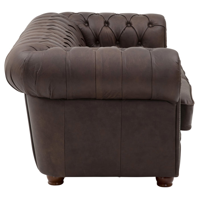 NEU Max Winzer | Norwin | Sofa | Sofa 2-Sitzer | Echtleder (Antikoptik | Füße Buche Nussbaum Dunkel Lackiert (gedrechselt)