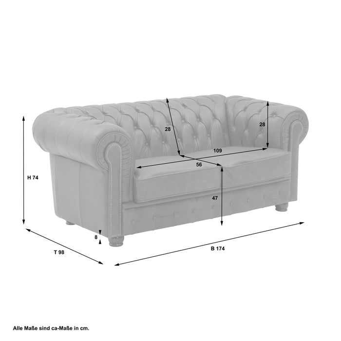 NEU Max Winzer | Norwin | Sofa | Sofa 2-Sitzer | Echtleder (Antikoptik | Füße Buche Nussbaum Dunkel Lackiert (gedrechselt)