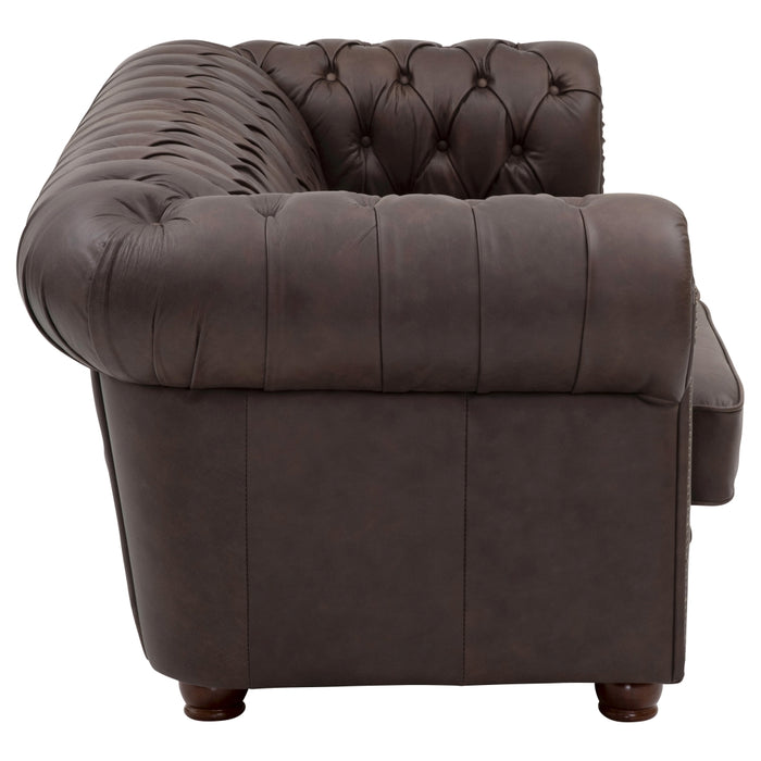 NEU Max Winzer | Norwin | Sofa | Sofa 3-Sitzer | Echtleder (Antikoptik | Füße Buche Nussbaum Dunkel Lackiert (gedrechselt)