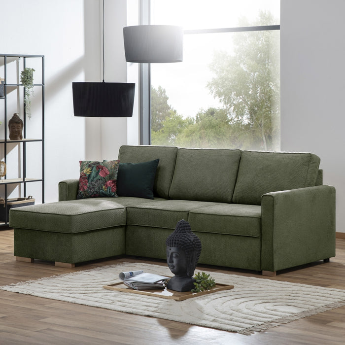 NEU Max Winzer | NovaLounge | Sofa | Ecksofa mit Auszugsbett | Flachgewebe | Füße Buche Vorne, Verschiedene Farben Wählbar_x000d_ Kunststoffgleiter Hinten (eckig)