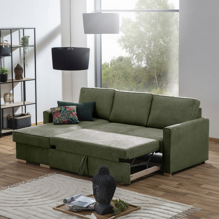NEU Max Winzer | NovaLounge | Sofa | Ecksofa mit Auszugsbett | Flachgewebe | Füße Buche Vorne, Verschiedene Farben Wählbar_x000d_ Kunststoffgleiter Hinten (eckig)