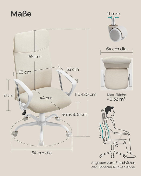AUSLAUF SONGMICS | Office Chair, Ergonomic Swivel Chair, Padded Seat, Fabric Cover, Adjustable und Tilting
