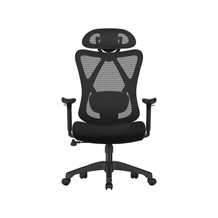 AUSLAUF SONGMICS | Office Chair, Ergonomic Desk Chair, Computer Chair, Mesh Chair, Adjustable Lumbar Support und Headrest, 150 kg, Height-Adjustable, Black OBN063B01