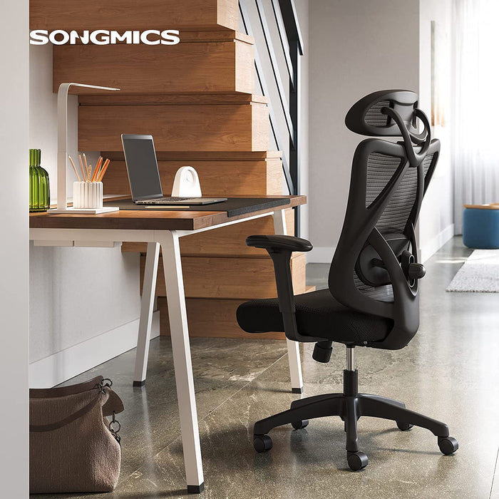 AUSLAUF SONGMICS | Office Chair, Ergonomic Desk Chair, Computer Chair, Mesh Chair, Adjustable Lumbar Support und Headrest, 150 kg, Height-Adjustable, Black OBN063B01