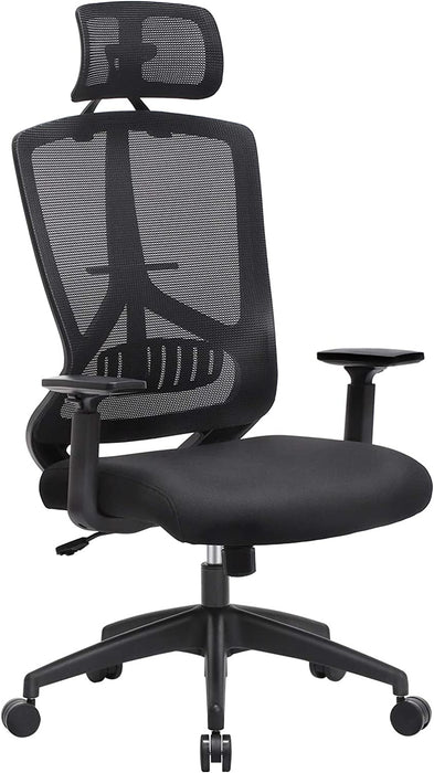 AUSLAUF SONGMICS | Ergonomic Office und Desk Chair with Lumbar Support, Swivel Computer Chair with Adjustable Headrest und Armrests, Rocker Function, und Height Adjustment, Black OBN53BK