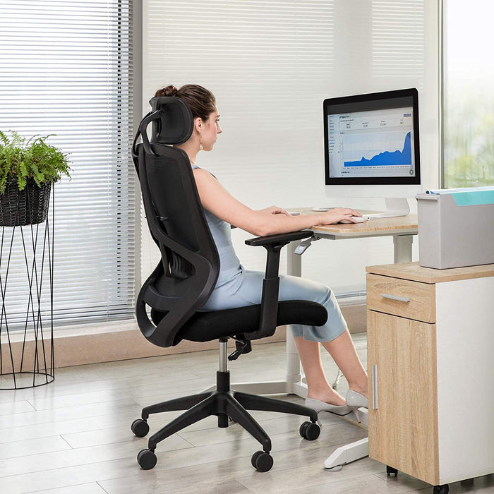 AUSLAUF SONGMICS | Ergonomic Office und Desk Chair with Lumbar Support, Swivel Computer Chair with Adjustable Headrest und Armrests, Rocker Function, und Height Adjustment, Black OBN53BK