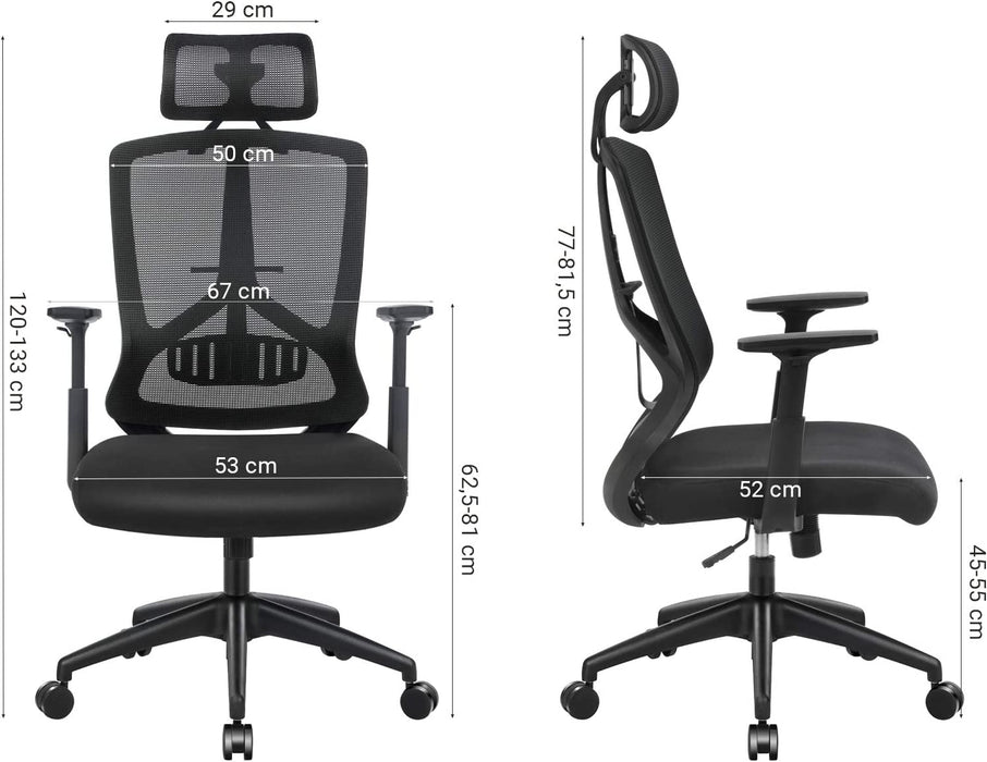 AUSLAUF SONGMICS | Ergonomic Office und Desk Chair with Lumbar Support, Swivel Computer Chair with Adjustable Headrest und Armrests, Rocker Function, und Height Adjustment, Black OBN53BK