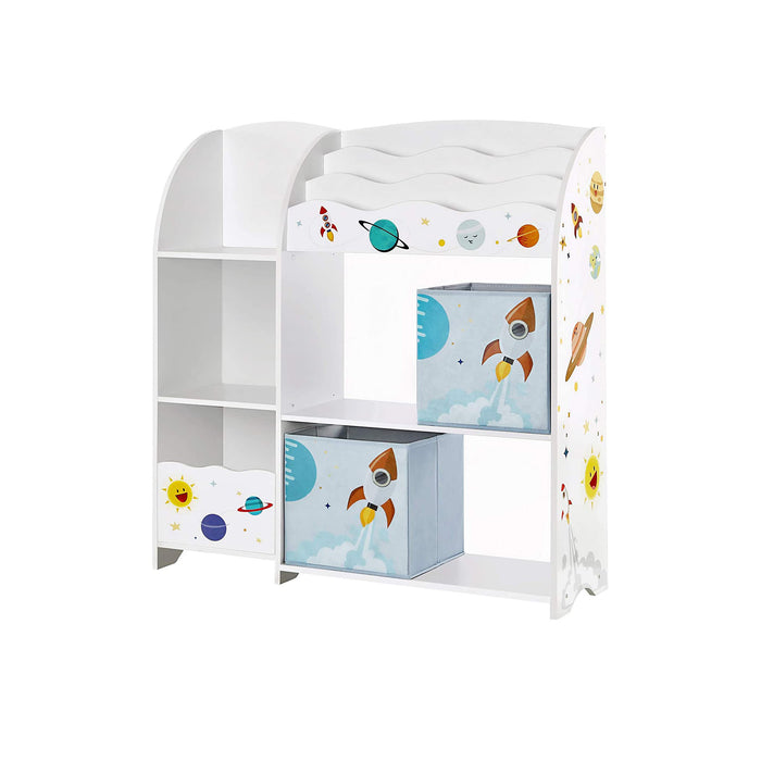 AUSLAUF SONGMICS | Toy und Book Organiser for Kids, Multi-Functional Storage Unit with 2 Storage Boxes, High Capacity, Universal Theme, for Playroom, Bedroom, Living Room, weiß GKR42WT